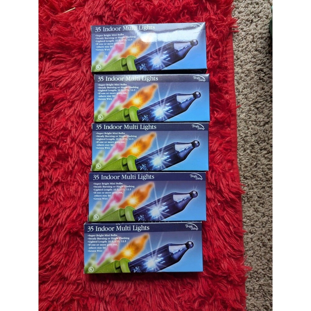 Bright Tidings 35 Indoor Multi Mini Christmas Lights Lot of 5 Vintage NOS Green